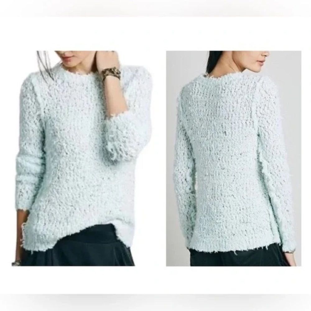 Free People September Song Polar Bear Sweater Mint Green Crew Neck Size M